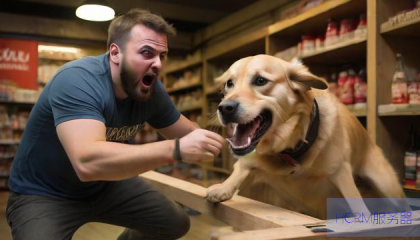 狗闯入店内威胁咬人,男子冷静应对采取反击措施