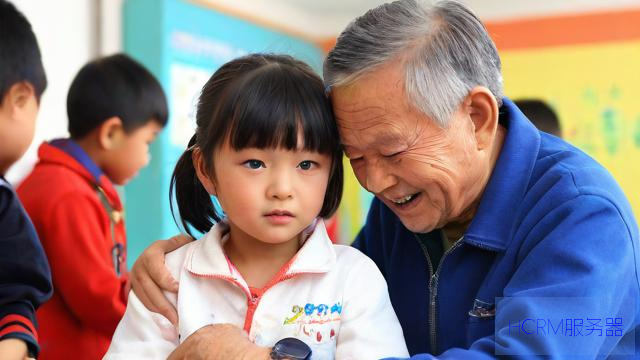 幼儿园开学首日 萌娃与爷爷难舍难分