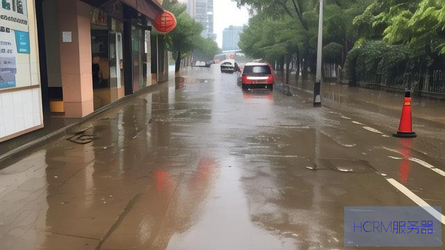 路面积水 女子店门口借道通行被拦