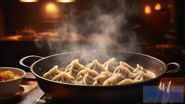 餐馆厨师煮饺子连袋下锅